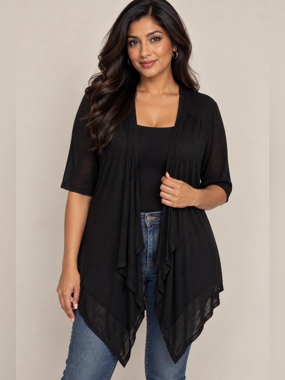 White House Black Market Black Open-Front Draped Cardigan